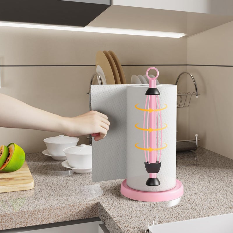 HZE Pink Paper Towel Holder Countertop, Pink Kitchen Accessories Decor, One-Handed Tear, Stainless Steel, Weighted Base, Ring Paper Towel Holder Stand with Ratchet System for Kitchen Farmhouse Essentials - Image 2